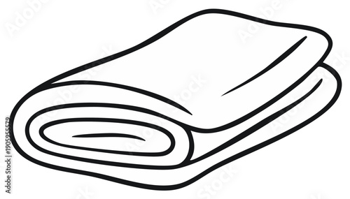 Simple Outline Drawing of a Rolled White Blanket or Textile Fabric