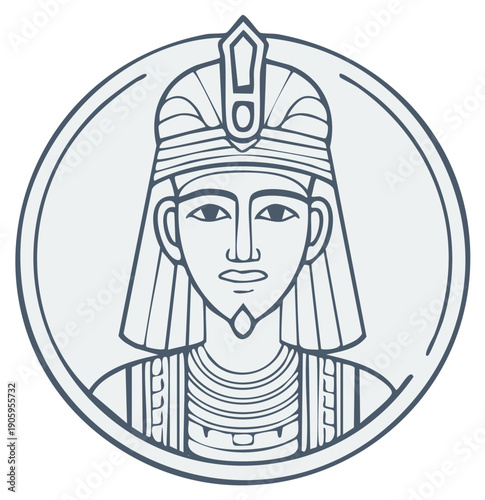Stylized Outline Portrait of an Ancient Egyptian Pharaoh in Traditional Headdress and Collar
