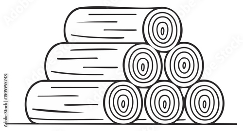 Neatly Stacked Firewood Logs Ready to be Processed, Ideal for Winter Heating, Line Art Style
