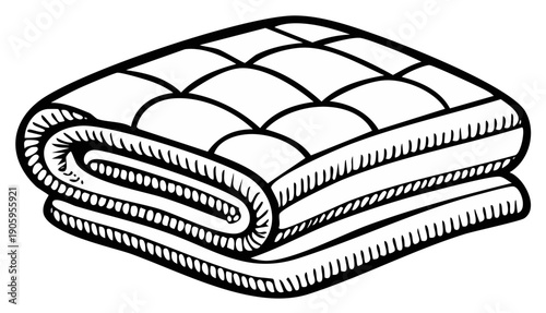 Folded Quilted Blanket Icon Black and White Line Drawing