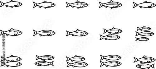 Set of Minimalist black sardine seafood silhouette vector icon

