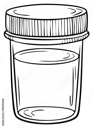 Hand-drawn sketch of a clear specimen jar filled with liquid and a ribbed lid
