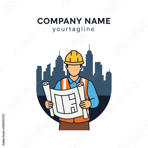 Construction Worker Holding Blueprints and Plans.