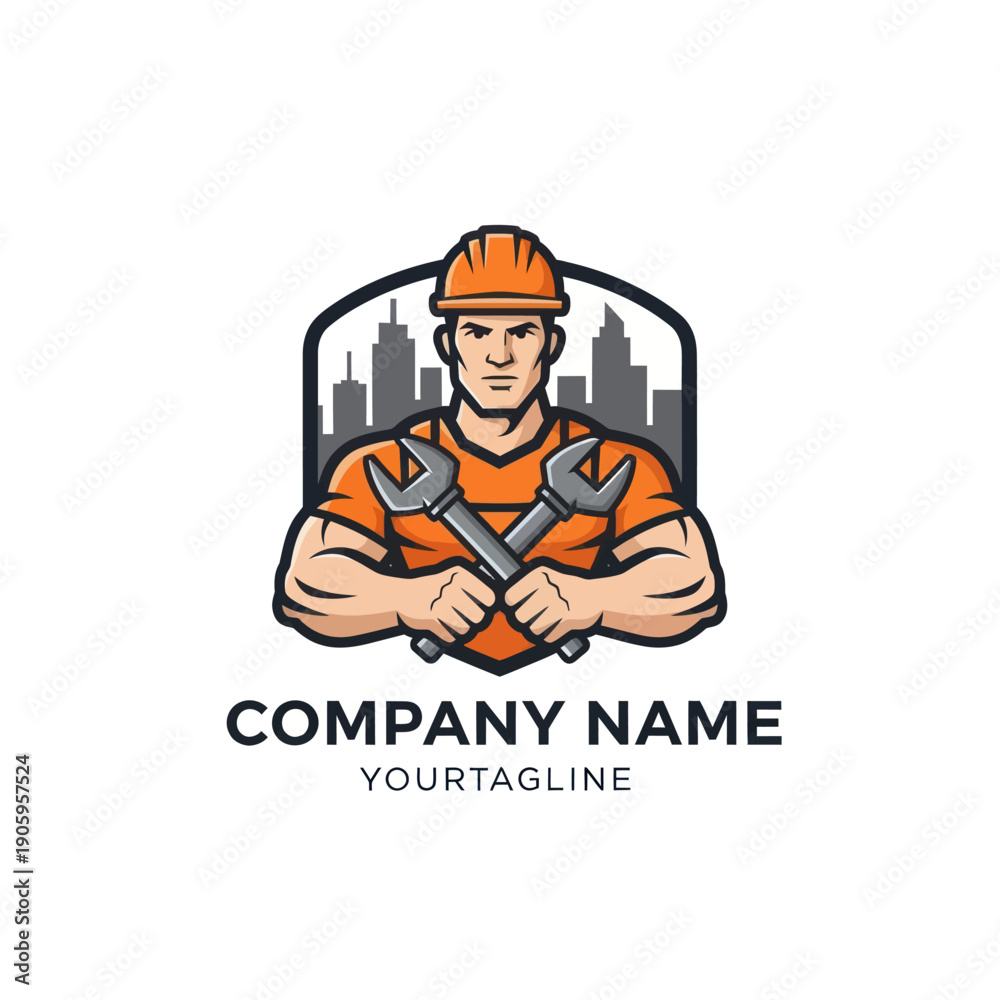 Fototapeta premium Construction Worker Logo with Wrenches.