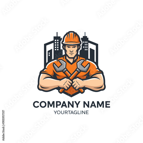 Construction Worker Cartoon Character Illustration.