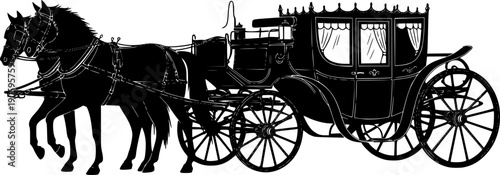 Elegant horse drawn carriage silhouette a classic and timeless design element
