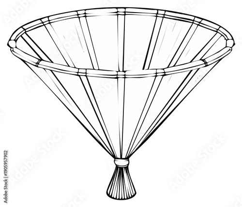 Hand-drawn Japanese paper lantern with tassel, traditional oriental decoration, line drawing style, lamps and lighting illustration