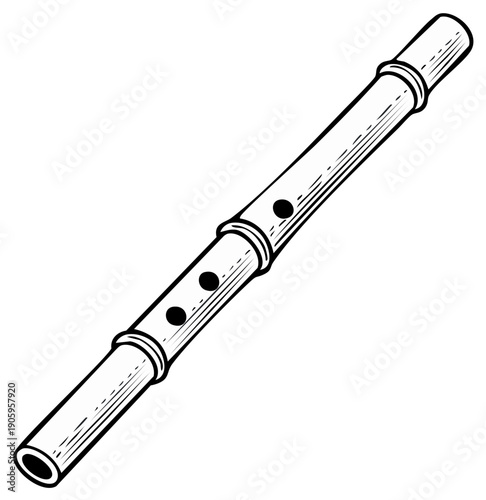 Woodwind Flute Illustration Simple Black and White Traditional Instrument Musical