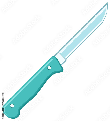 Vector illustration of a simple kitchen paring knife with a teal handle