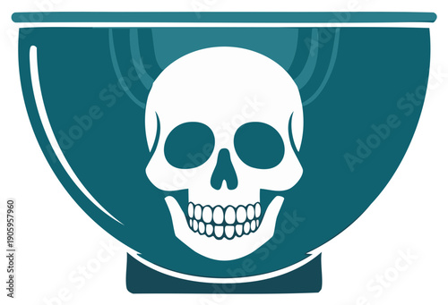 Stylized skull symbol on a teal vessel representing danger poison or death