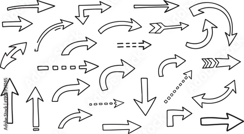 A collection of diverse arrows and symbols representing various directions and actions