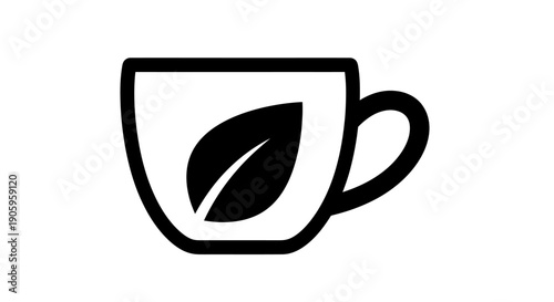 Minimalist tea cup and leaf icon