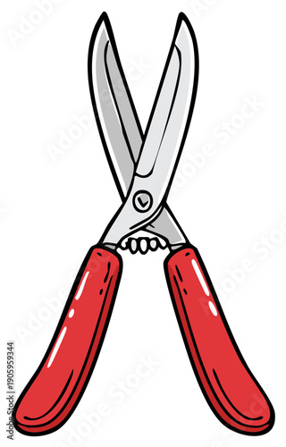 Garden Shears with Red Handles and Silver Blades