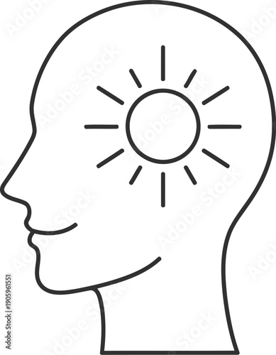 Creative human head silhouette with a sun symbolizing enlightenment or inspiration