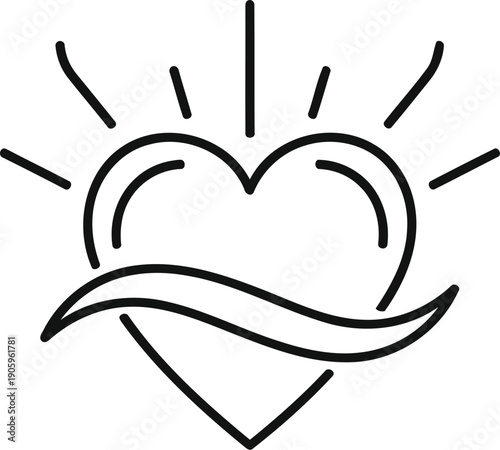 A heart with rays of light symbolizing love, warmth, and positivity