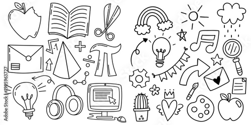 Hand drawn everyday objects and miscellaneous doodle collection