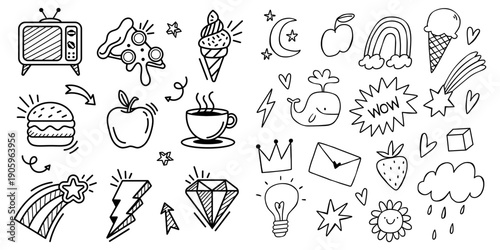 Hand drawn everyday objects and miscellaneous doodle collection