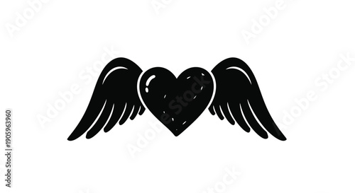 A black heart adorned with feathered wings a striking silhouette