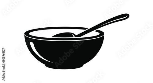 A simple black bowl with a spoon minimalist design silhouette