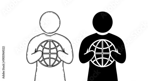 Two silhouettes holding interconnected globe networks symbolizing global connectivity and collaboration
