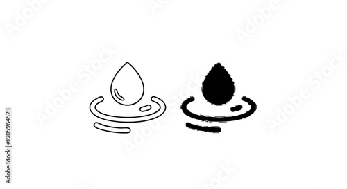 Contrast between a droplet of water and a raindrop against wavy lines