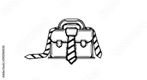 A stylized illustration of a briefcase and tie with a striped pattern