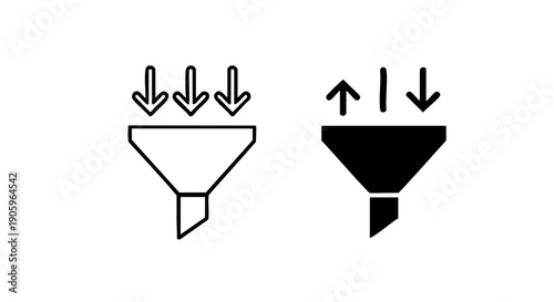 Diagram showing two different funnel shapes with directional arrows indicating flow variations