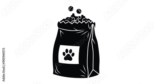 Black bag of pet food with paw print a striking silhouette