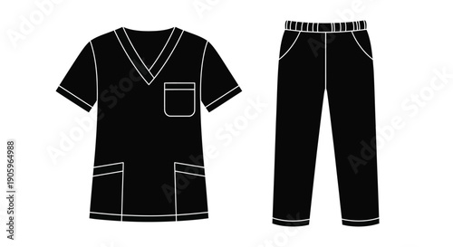 Black medical scrubs displayed as a flat graphic silhouette