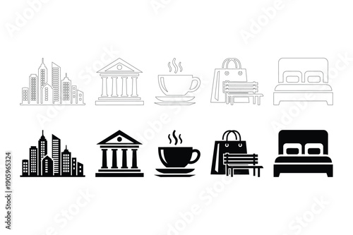 Icon Set: Urban Life, Relaxation, and Comfort Elements