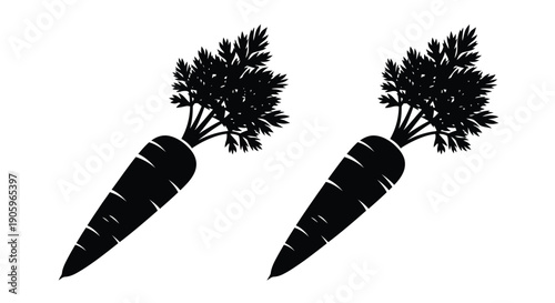 Two carrots depicted in a stark black silhouette