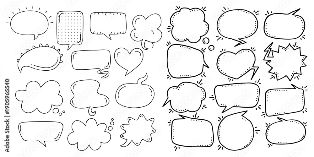 Fototapeta premium Hand drawn speech bubble doodle set