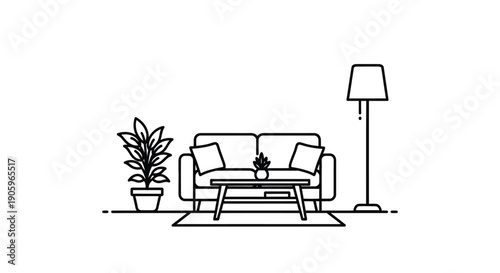 Minimalist living room furniture arrangement in a simple clean silhouette