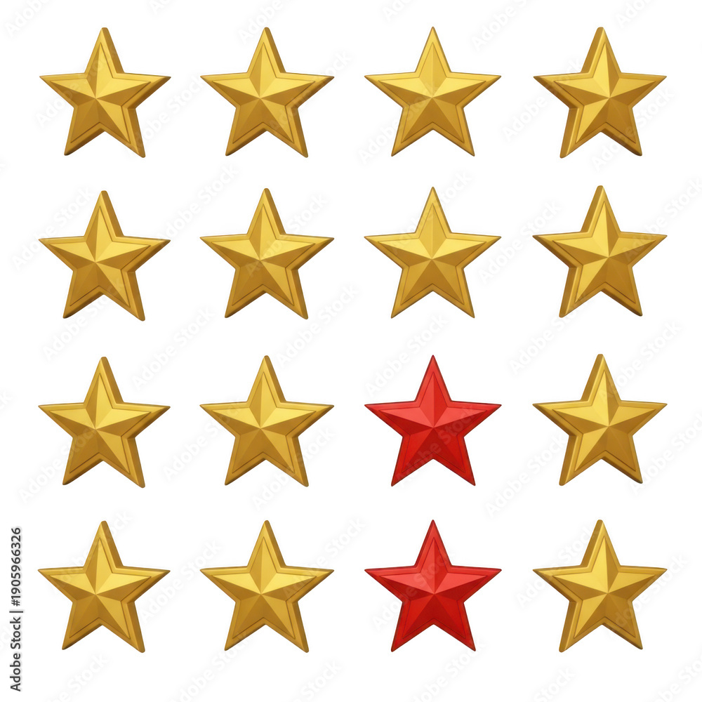 Obraz premium Set of golden and red stars, isolated on transparent background