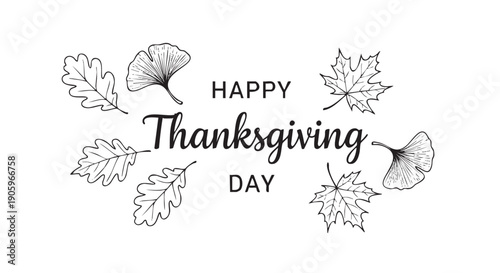 Hand drawn Thanksgiving day greeting with autumn leaves design
