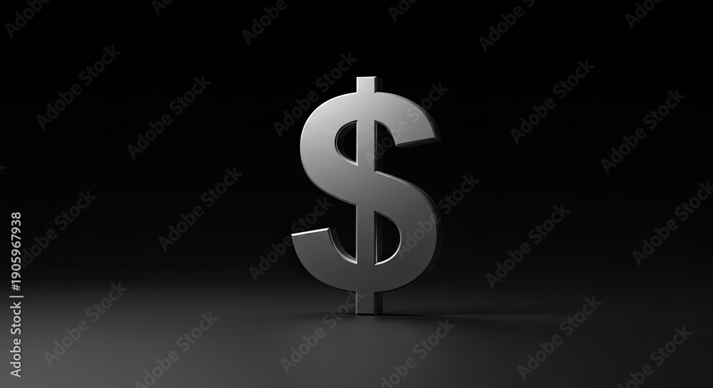 Fototapeta premium A metallic dollar sign on a dark background with a subtle gradient shadow