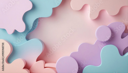 Abstract 3D Pastel Background with Layered Organic Shapes and Paper Cut Effect