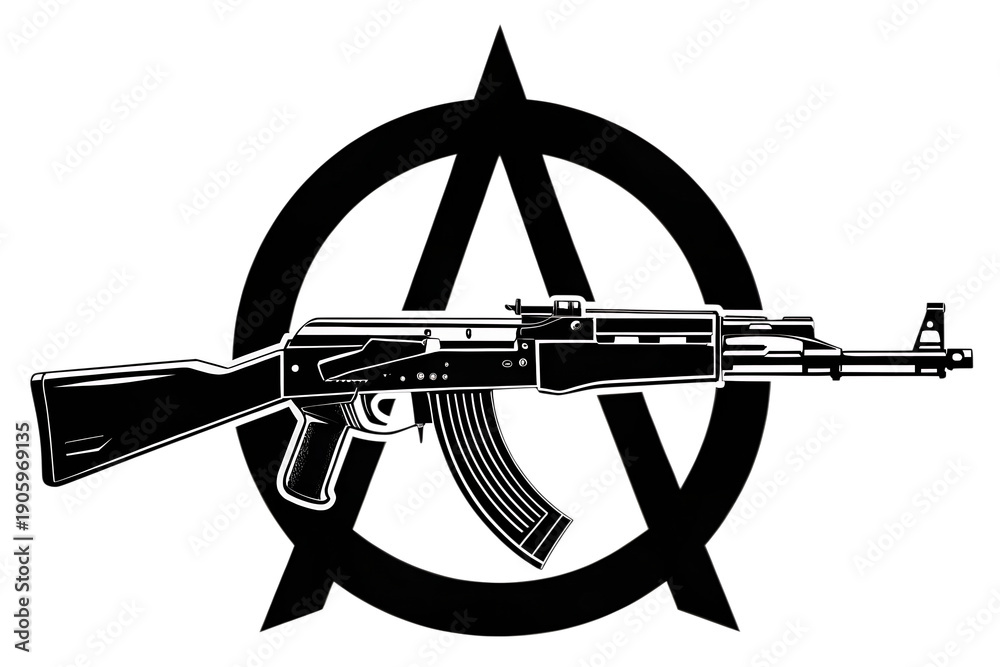 Fototapeta premium Anarchy A Symbol AK-47 Rifle – Black Anarchist Revolution Weapon Logo Graphic SVG