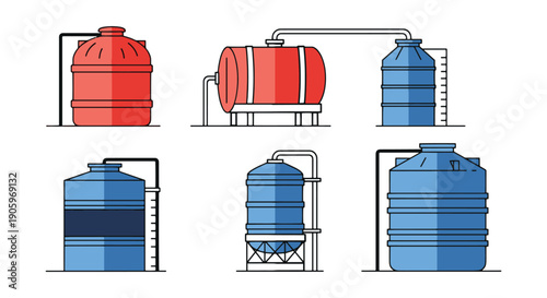 Water Tank Line art color filled modern design