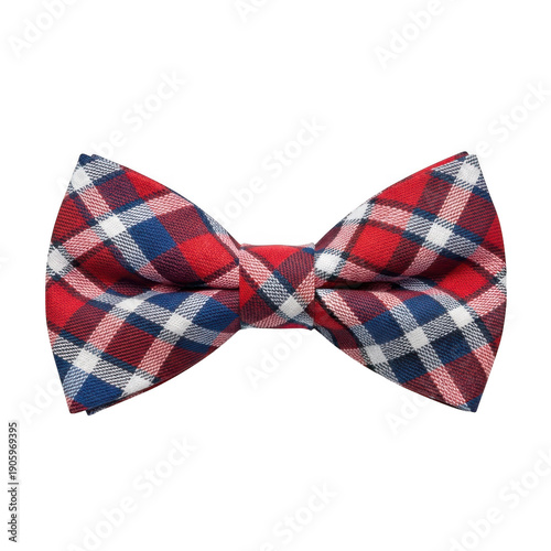 Red and blue plaid bow tie isolated on transparent background