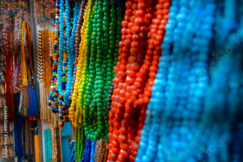 close up of colorful beads