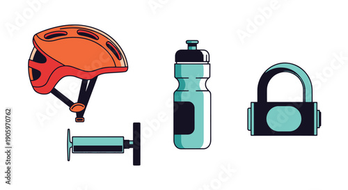 Bike Accessories line art vector set