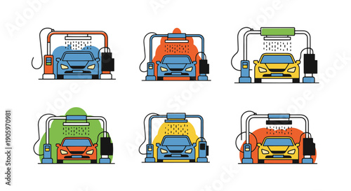 Car Wash Line art color clean design