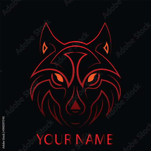 Glowing red wolf head with text