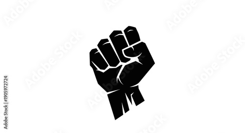 Raised fist silhouette on white background