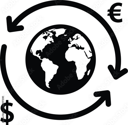 Global Money Transfer and Currency Exchange Icon Silhouette