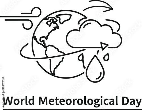 Illustration celebrating world meteorological day with a stylized globe and clouds.