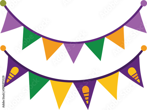 Colorful Party Banners with Light Bulbs on String Isolated on White