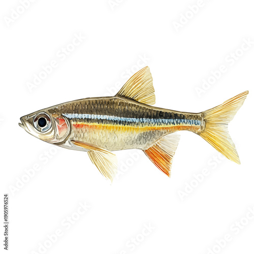 watercolor of Neon Tetra, vector clipart, isolated on a white background.