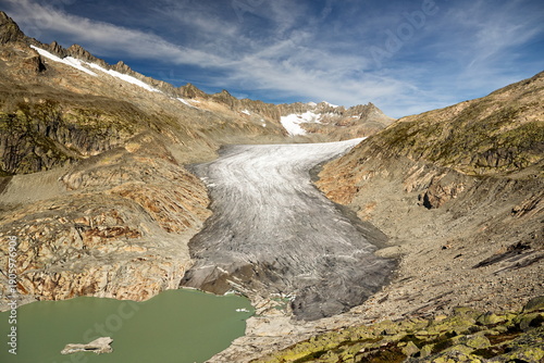 Cuadro en lienzo Aerial view of the Rhone Glacier near the Furka Pass in the Swiss Alps, Switzerland